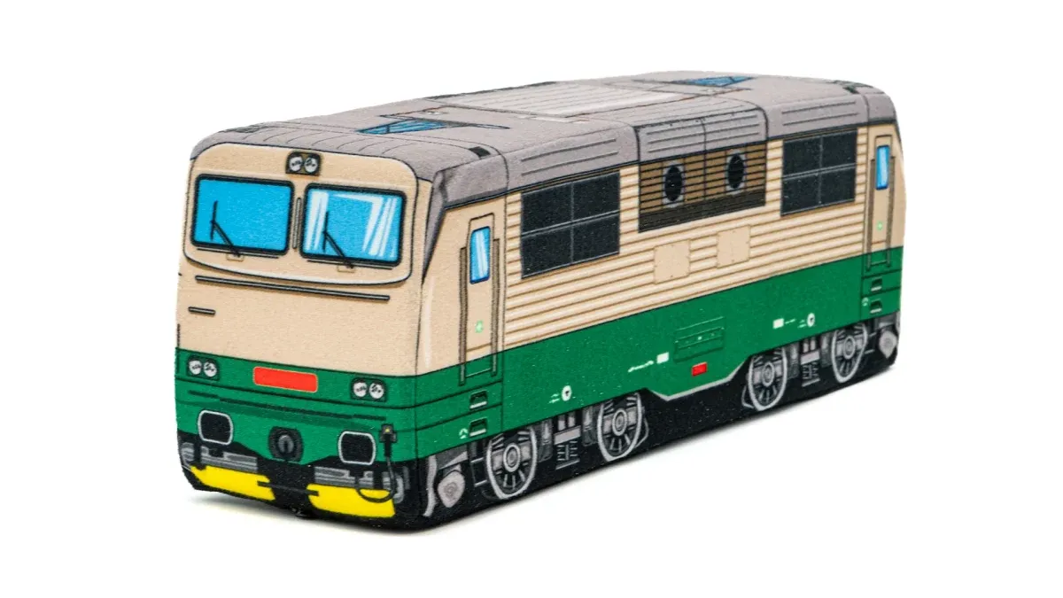 Cuscino in peluche con motivo della Locomotiva elettrica 151 'Banana'“