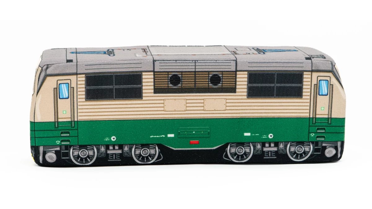 Cuscino in peluche con motivo della Locomotiva elettrica 151 'Banana'“