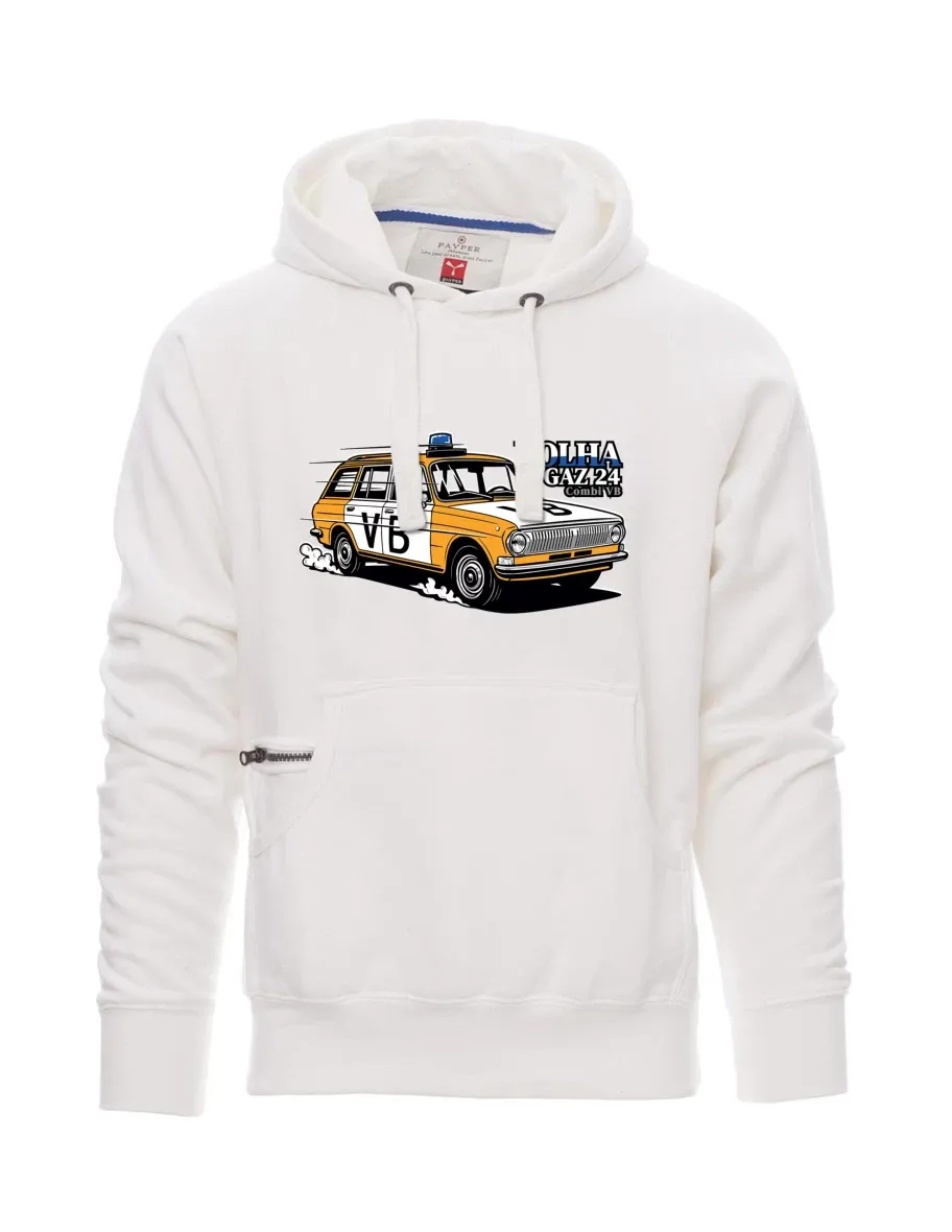 Felpa da uomo bianca Automobile Volga GAZ 24 VB