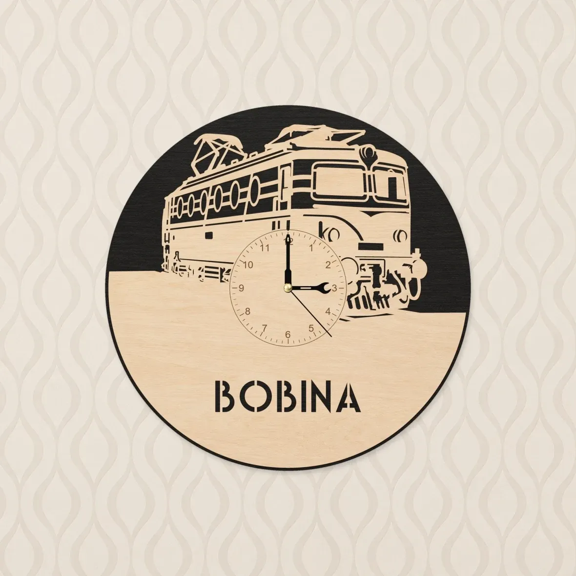 Orologio da parete in legno con locomotiva 140 «Bobina»