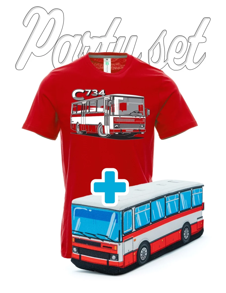T-shirt da festa con un peluche sui motivi autobus
