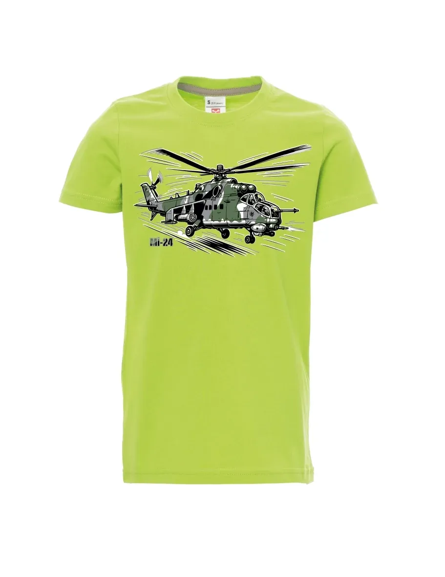 Maglia da bambino verde chiaro Elicottero Mi-24