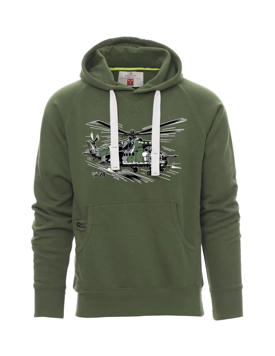 Felpa da uomo verde scuro Elicottero Mi-24