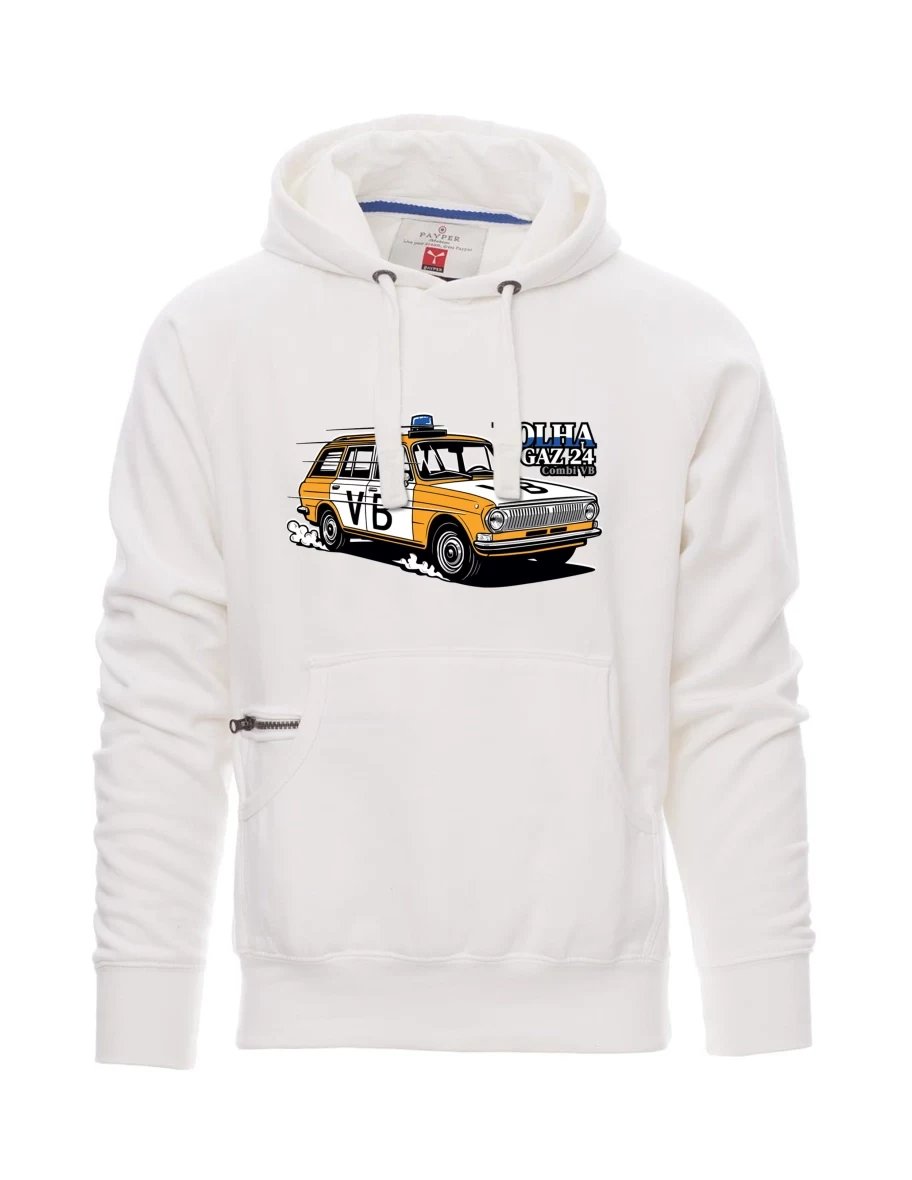 Felpa da uomo bianca Automobile Volga GAZ 24 VB
