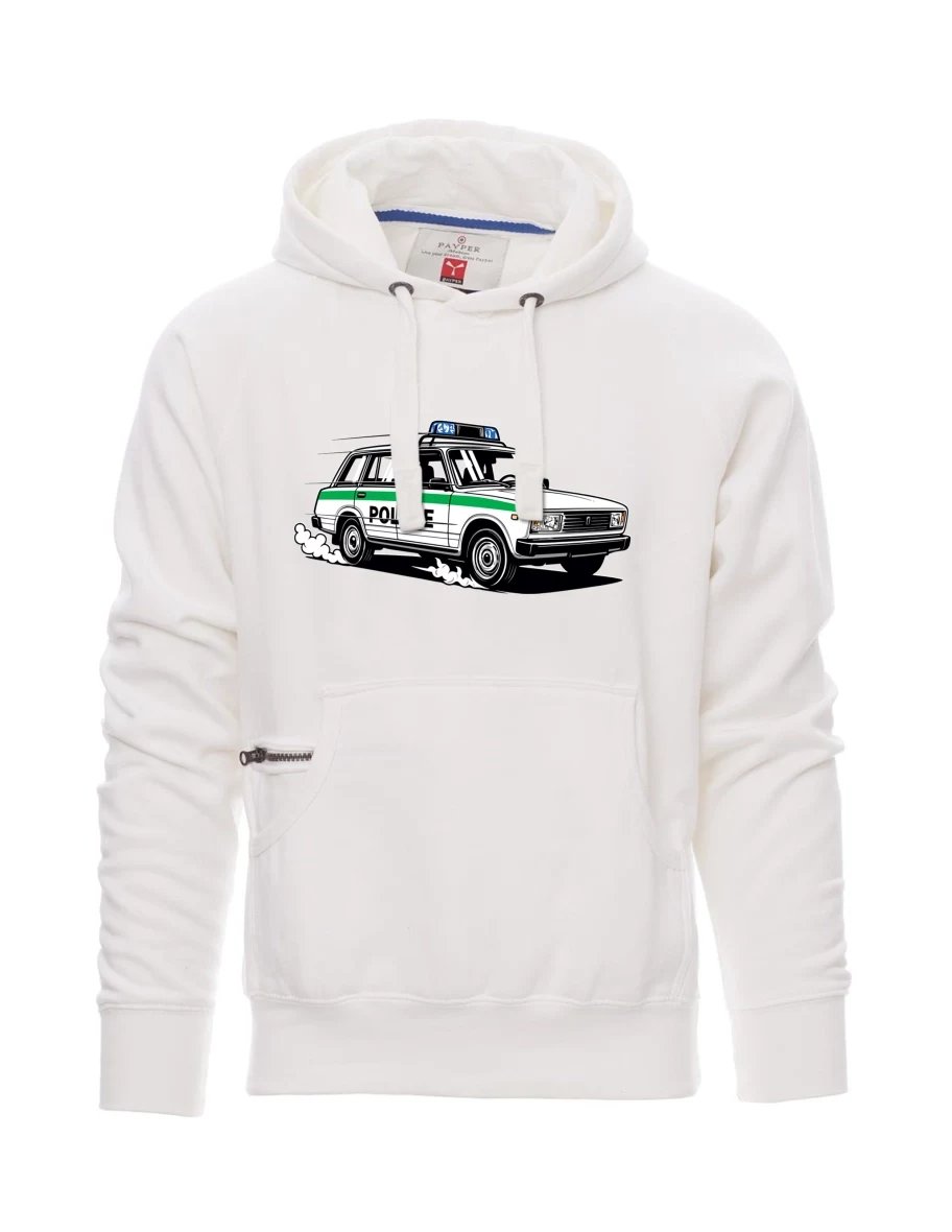Felpa da uomo bianca Automobile VAZ 2104 POLIZIA